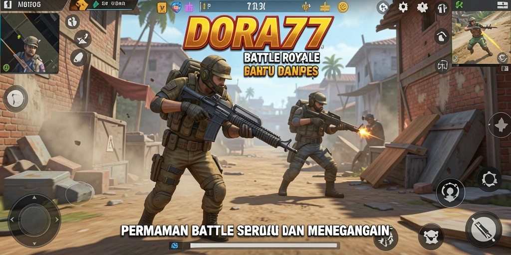 Tangkapan layar DORA77 menampilkan aksi seru dalam pertempuran Battle Royale.