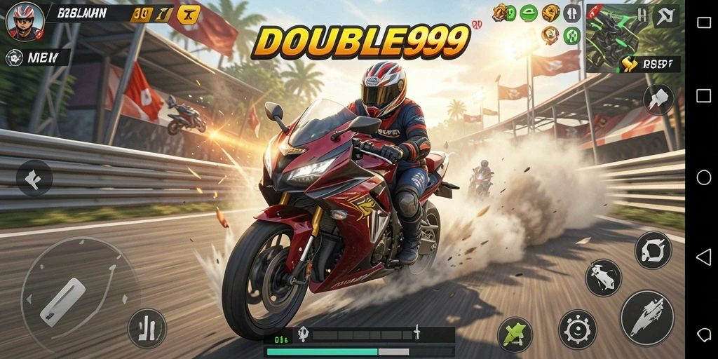 Gameplay mendebarkan di <strong>DOUBLE999</strong> dengan akselerasi tinggi dan lintasan menantang.