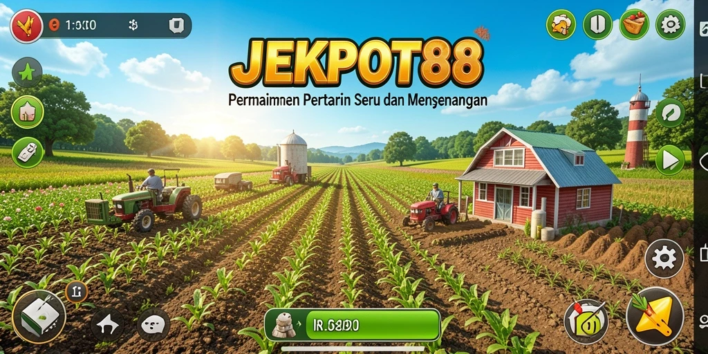 Tampilan gameplay JEKPOT88 yang menampilkan aktivitas pertanian yang seru.