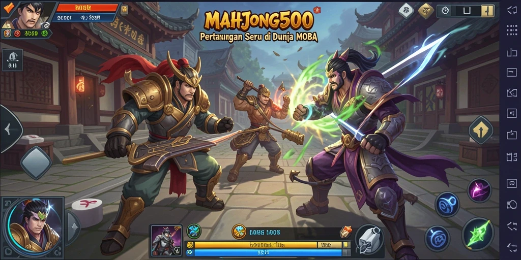 Tampilan seru dari gameplay MOBA di MAHJONG500.
