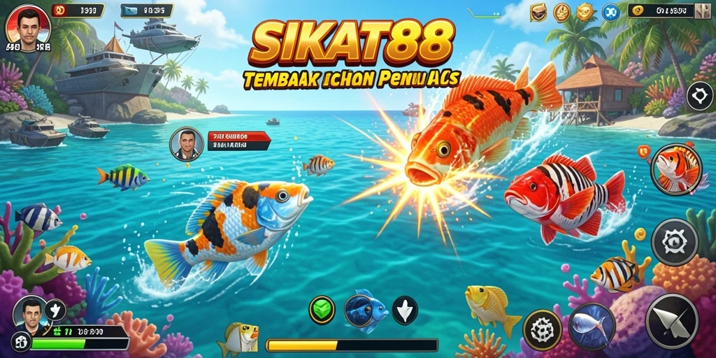 Screenshot gameplay SIKAT88 dengan aksi menembak ikan yang seru.