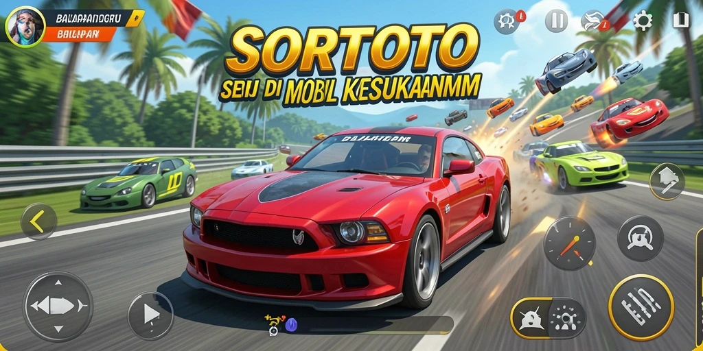 Tampilan gameplay SORTOTO yang intens dan mendebarkan saat balapan.