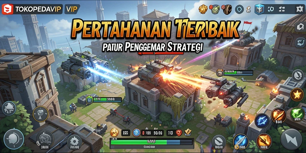 Screenshot utama TOKOPEDIAVIP menampilkan aksi seru pertahanan menara.